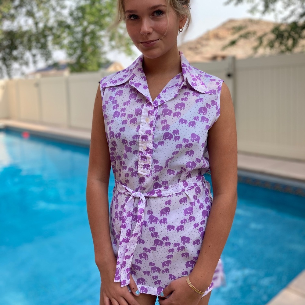 COPY - Vintage Miss Holly Sleeveless Tunic With Elephants